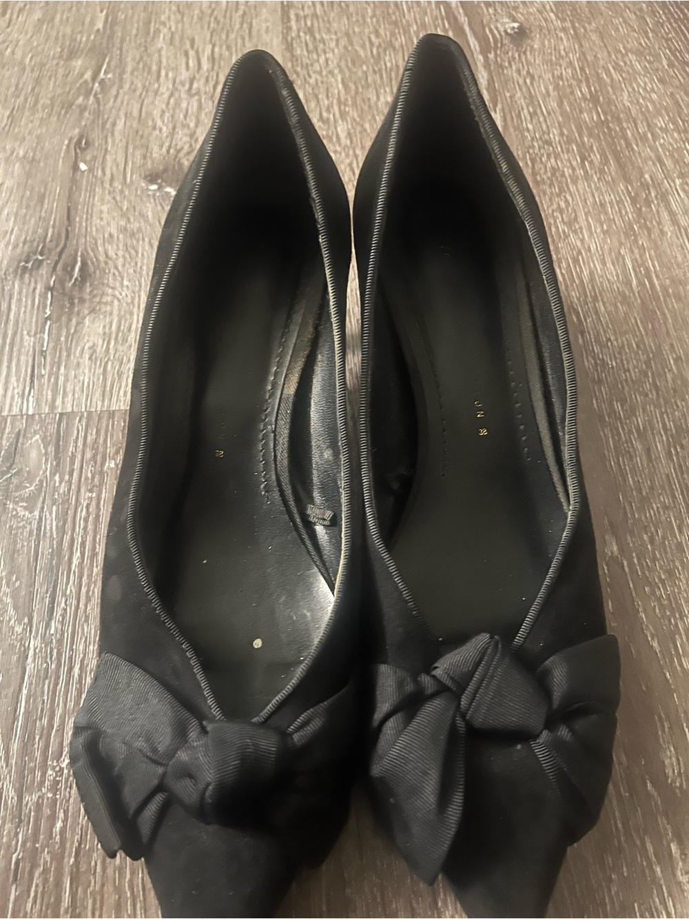 Zara Black Pointed-Toe Bow Flats